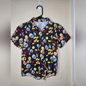 Buc-ees Button Up Shirt Size YM Toddler Seafood Cajun Corn Hot Sauce Potatoes